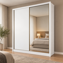 Ver imagem 1 de Guarda Roupa Solteiro com Espelho 100% MDF 2 Portas de Correr 3 Gavetas 162cm Virtus Plus Branco - Novo Horizonte