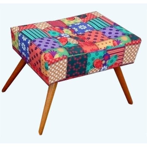 Puff Decorativo Banqueta Viena Pés Palito - Suede Patchwork