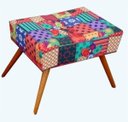 Ver imagem 1 de Puff Decorativo Banqueta Viena Pés Palito - Suede Patchwork