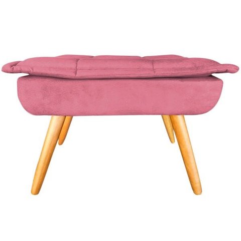 Puff Banqueta Opala Pés Castanhos Decoração Suede Rosa