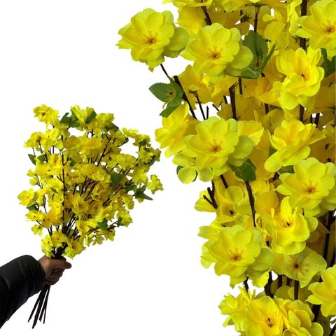 Kit de 20 Flores Cerejeira Sakura Artificial Amarela Galho Realista Alta Qualidade