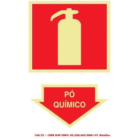 Placa de Sinalização Fotoluminescente PVC 20x30cm Extintor Pó Químico