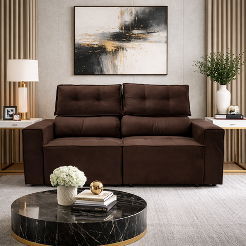 Sofá para Sala Reclinavel Price 180cm Veludo Chocolate