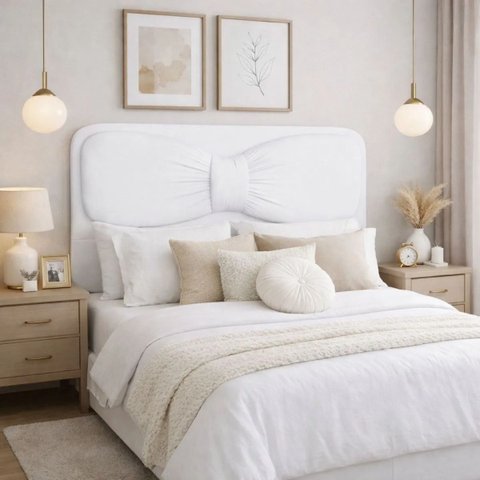 Cabeceira Estofada Laço Off White Casal Luxo Quarto Bz Home Branco