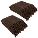 Ver imagem 1 de Kit 2 Mantas Para Sofá Marrom e Caramelo 240x180 em Algodão