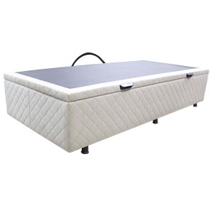 Base Cama Box Baú Solteiro Suede Bordado Bege Skybox