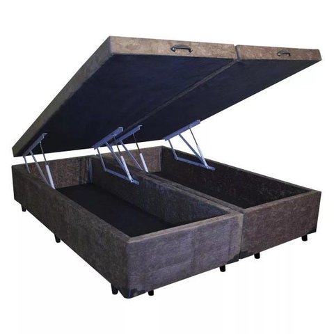 Base Box Baú King Bipartido Khouse Suede Marrom 40x192x203