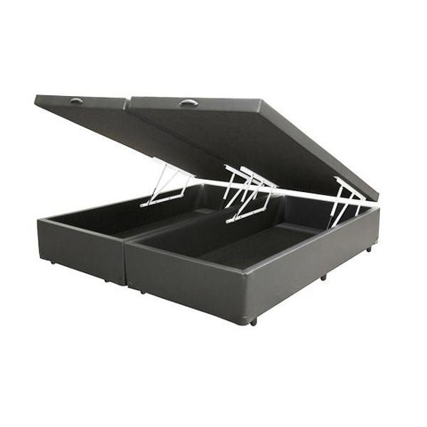 Base Box Baú King Bipartido Khouse Sintético Cinza 40x192x203