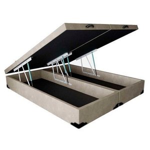 Base Box Baú King Bipartido Khouse Suede Bege 40x192x203