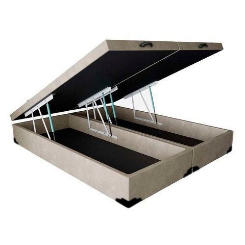 Base Box Baú King Bipartido Khouse Suede Bege 40x192x203