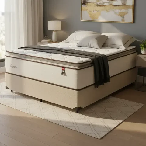 Cama Box com Colchão de Molas Ensacadas Pillow Top Supreme Lux Casal 138cm