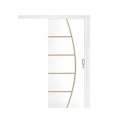 Porta de Correr Frisada Cm-01 Kit de Madeira C/ Fechadura Hdf 210x82 - 1