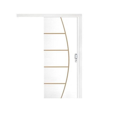 Porta de Correr Frisada Cm-01 Kit de Madeira C/ Fechadura Hdf 210x82