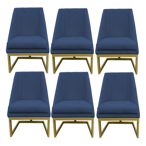 Kit 06 Cadeiras para Sala de Jantar Ana Base de Ferro Suede Azul Marinho - D'classe Decor