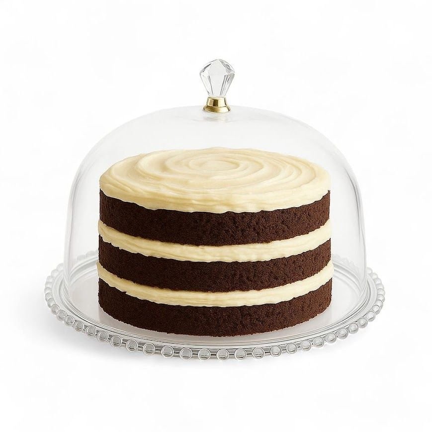 Boleira com Tampa Bolinha Acrílico Transparente Prato de Bolo Grande 32cm