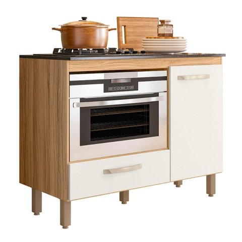 Balcão Cozinha para Cooktop 105cm com 1 Porta e 1 Gaveta Freijo/off White