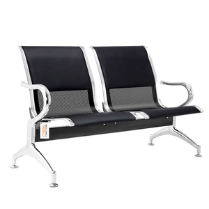 Cadeira Longarina Preta com Estofado Preto 2 Lugares