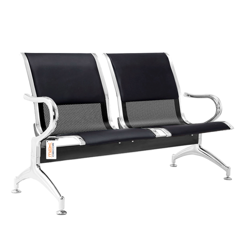 Cadeira Longarina Preta com Estofado Preto 2 Lugares