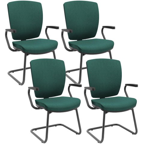 Kit 4 Cadeiras de Escritório Fixa Executiva Office Preto Slim Alta Flexi P03 Poliéster Verde - 