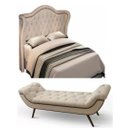 Ver imagem 1 de Kit Cabeceira para Cama King 195 cm Monaco e Recamier Veneza com Tachas - Linho Bege