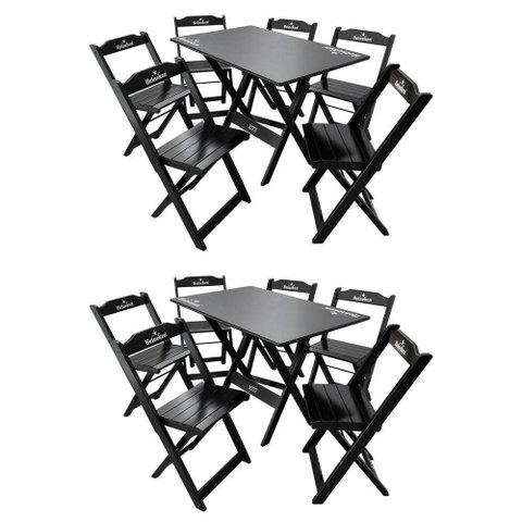 Kit 2 Conjuntos Mesa Dobrável Madeira 110x70 com 6 Cadeiras Personalizada Hei Preta - Tarimatã