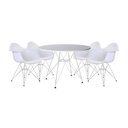 Ver imagem 1 de Mesa de Jantar Eames Eiffel Redonda Branca 90cm com 4 Poltronas Brancas Ferro Branco