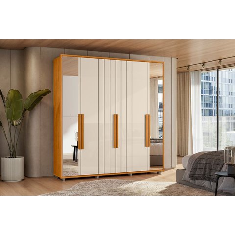 Guarda Roupa Portinari C/espelho Mdf-6 Portas de Abrir C/amortecimento-4 Gavetas C/ Corrediças Teles