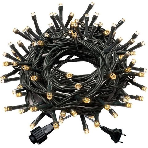 Kit 40 Cordão 100 Led Fixo Branco Morno Fio Verde Blindado 220v