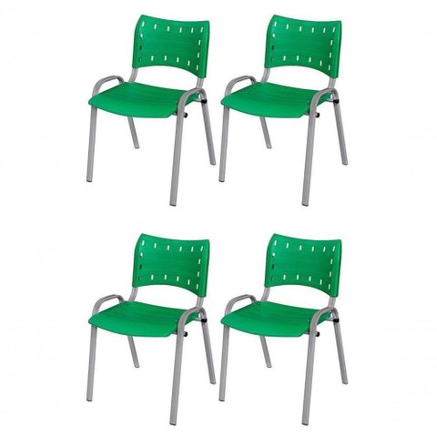 Cadeira Iso Base Cinza Escola, Escritório Verde - Kit 4 Un