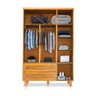 Guarda Roupa em Madeira Maciça 3 Portas 1 Porta com Espelho Imperatriz Castanho - 4