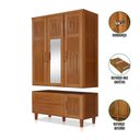 Ver imagem 2 de Guarda Roupa em Madeira Maciça 3 Portas 1 Porta com Espelho Imperatriz Castanho