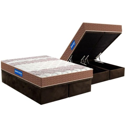 Cama Box Baú King: Colchão Espuma Probel D28 Guarda Costas Double Face + Base CRC Suede Brown(