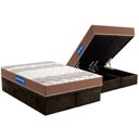 Ver imagem 1 de Cama Box Baú King: Colchão Espuma Probel D28 Guarda Costas Double Face + Base CRC Suede Brown(