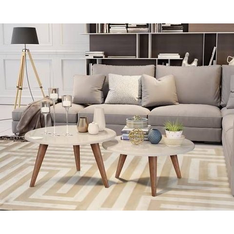 Kit Mesa de Centro com 2 Mesinhas para Sala Ísis - Off White
