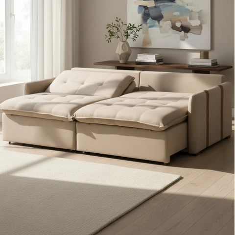 Sofá-cama Vj Estofados Slim 3 Lugares Reclinável Bege Linho Bege