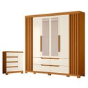 Ver imagem 1 de Guarda Roupa Casal Doble com Espelho 06 Portas e Cômoda Sapateira Olimpia Cinamomo Off White - Móvei