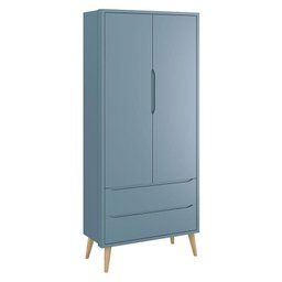 Cômoda Infantil 1 Porta e Guarda Roupa 2 Portas Theo Azul com Pés Madeira Natural – Reller - 2