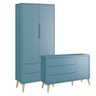 Cômoda Infantil 1 Porta e Guarda Roupa 2 Portas Theo Azul com Pés Madeira Natural – Reller - 1