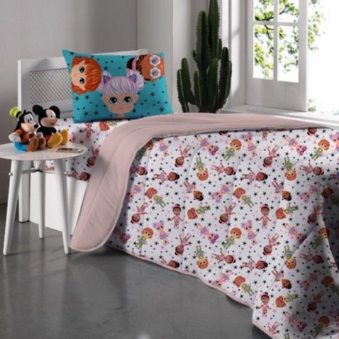 Edredom Solteiro Portallar Estampado Misto Juju Rosa