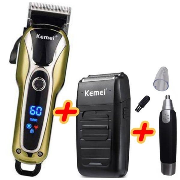 Kit Promocional Barbeiro Maquina Corte Kemei + Shaver Kemei + Brinde - 1