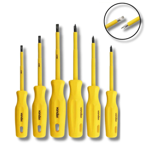 Kit Chave de Fenda e Phillips Isolada Vonder 6 Peças Aço Profissional