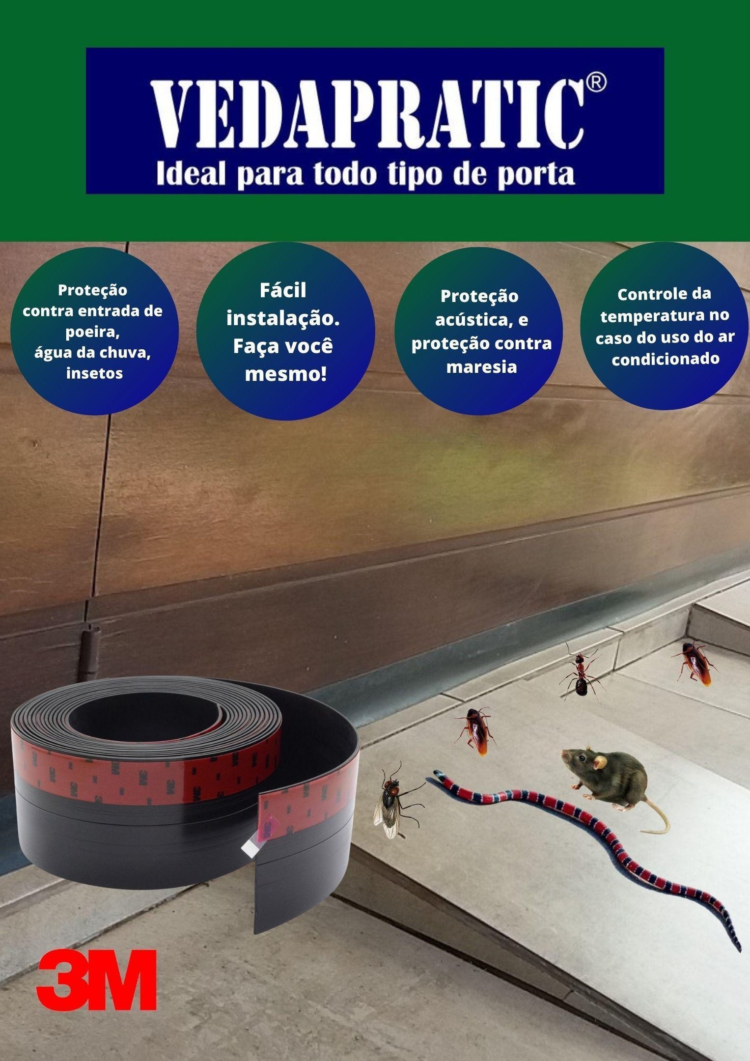 Veda Portas E Portões 6.,4 Cm De Altura, Preto, 3 Metros - 1
