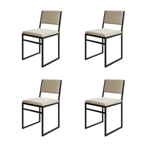 Kit 4 Cadeiras de Jantar Industrial Isa Assento Veludo Bege para Mesa Sala Cozinha Decor - Bege