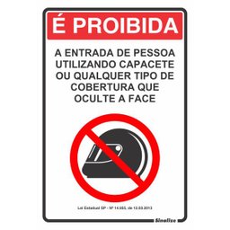 Placa de Sinalização 20x30cm Proibido o Uso de Capacete Lei Estadual SP Nº14955 - 1