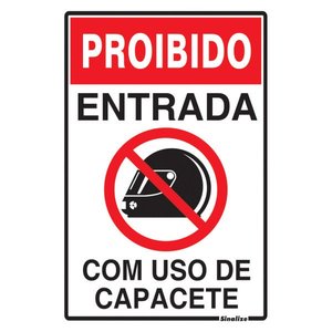 Placa de Sinalização 20x30cm Proibido Entrada com Uso de Capacete