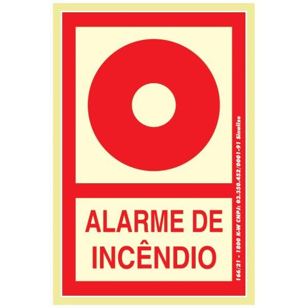 Placa Alarme de Incêndio Fotoluminescente 13,5X20cm - 1