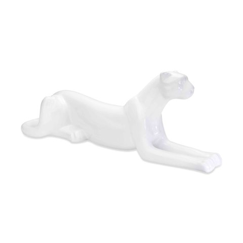 Escultura Decorativa Onça Deitada Branco 17,5x52x13 cm - D'Rossi
