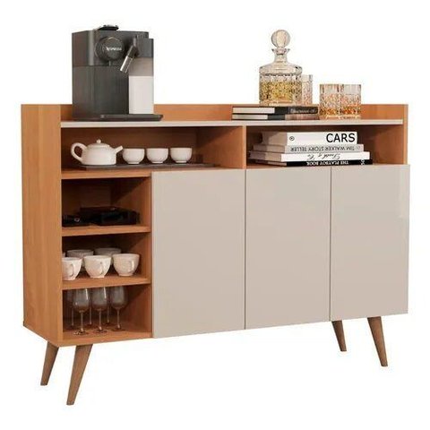 Aparador Buffet Celta Cantinho Organizador 3 Portas - 4 Cores:nature/off White