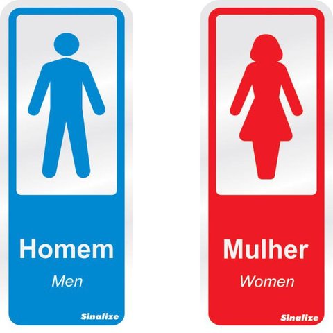Kit 2 Unidades Placa em Alumínio Sanitário Masculino/Feminino 15x6cm