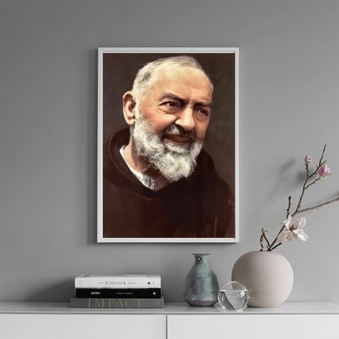 Quadro Fotografia Padre Pio 24x18cm:madeira Branca